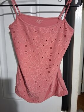 LOFT Coral Pink Eyelet Spaghetti-Strap Camisole